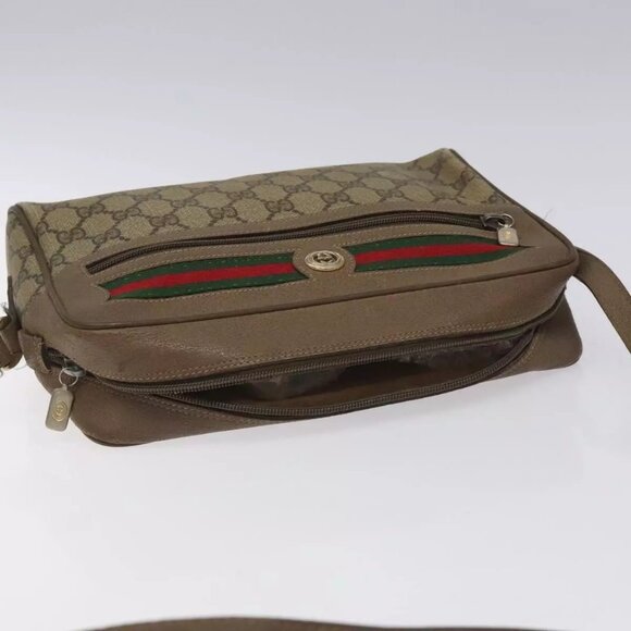 GUCCI GG Supreme Web Sherry Line Shoulder Bag PVC Leather Beige Red Auth - Picture 9 of 16